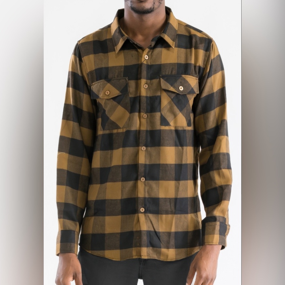 Checkered long sleeve flannel shirt men’s top selling fall